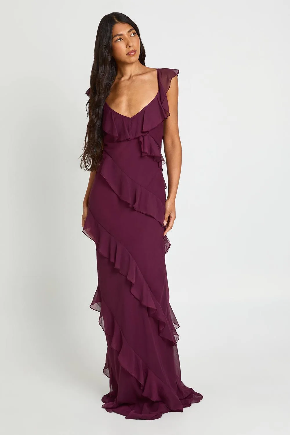 Chiffon Ruffle Floor Sweeping Maxi Dress