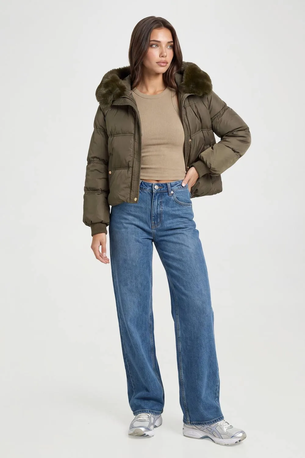 Faux Fur Trim Rib Cuff Puffer Jacket by boohoo