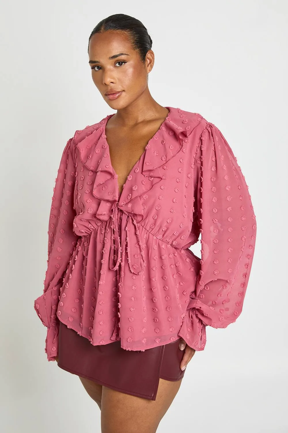 Large Dobby Chiffon Ruffle Smock Top by boohoo