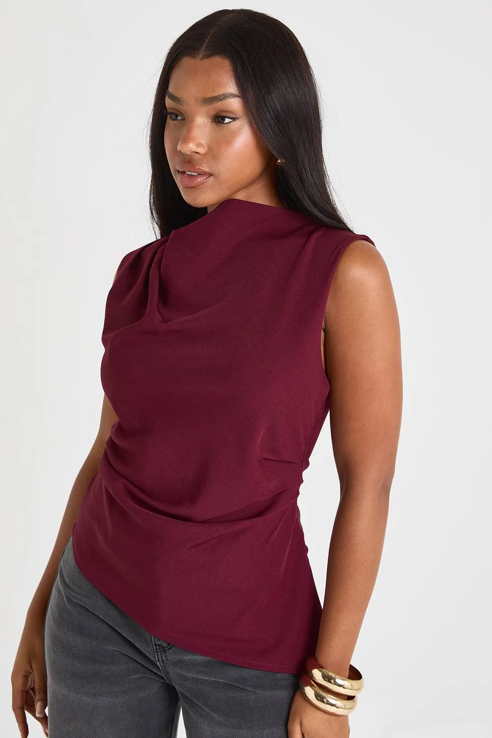 Marl Ruched Asymmetric Top by boohoo