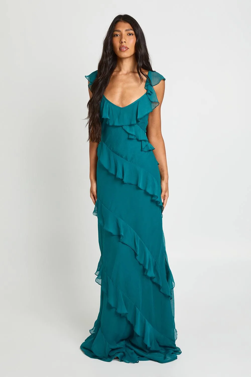 Chiffon Ruffle Floor Sweeping Maxi Dress
