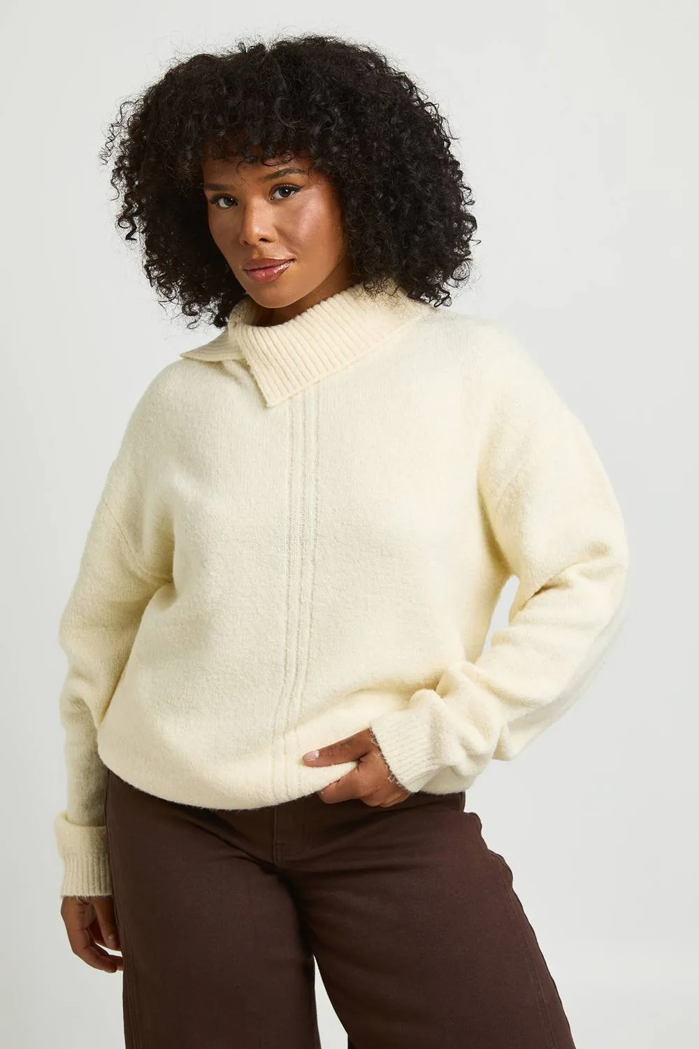 Asymmetric Collar Oversized Knitted Jumper
