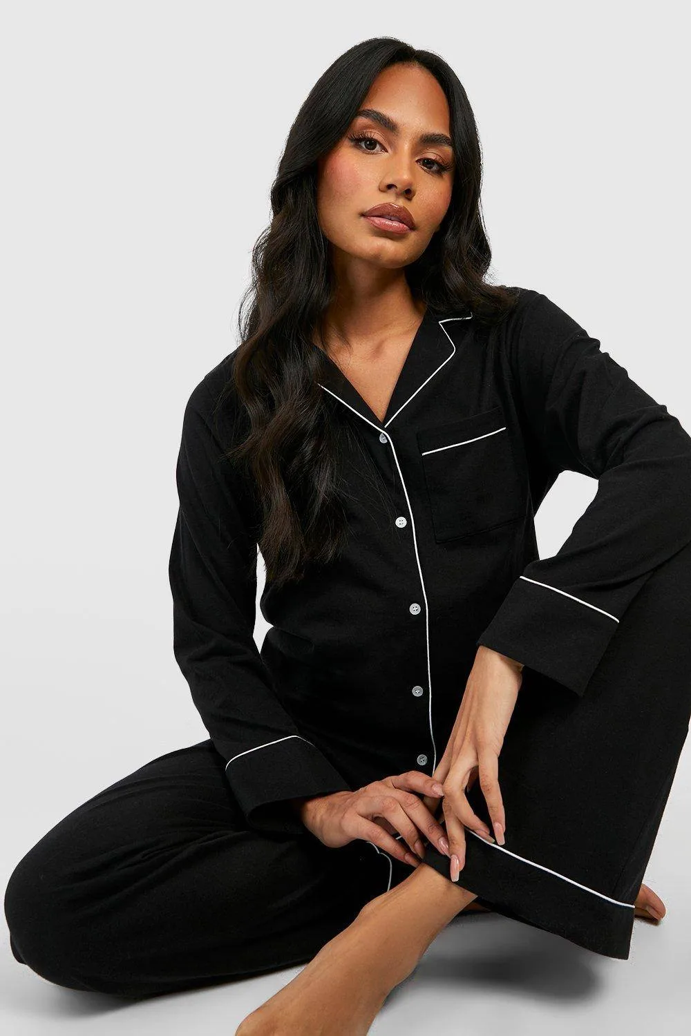 Maternity Jersey Piping Button Trouser Pyjama Set by boohoo