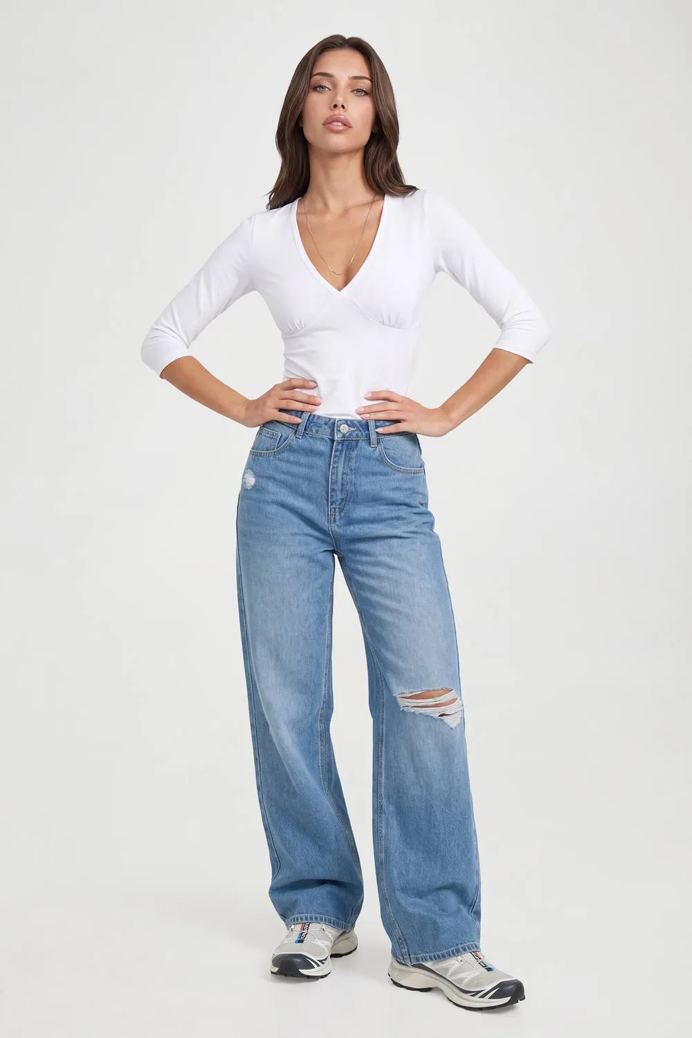 Sweetheart Neckline 3/4 Sleeve Top by boohoo