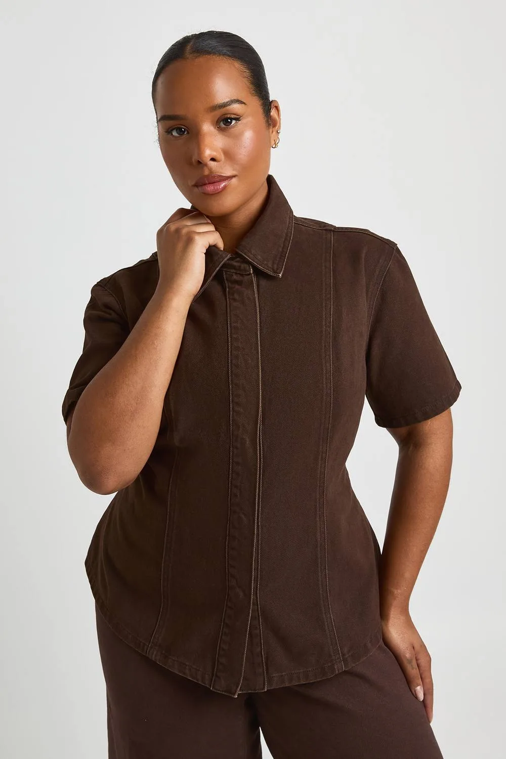 Seam Detail Denim Shirt by boohoo