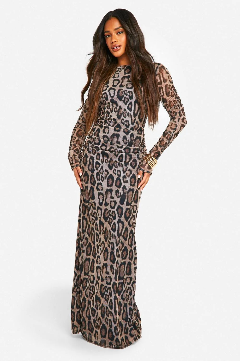 Leopard Print Ruched Maxi Dress by boohoo