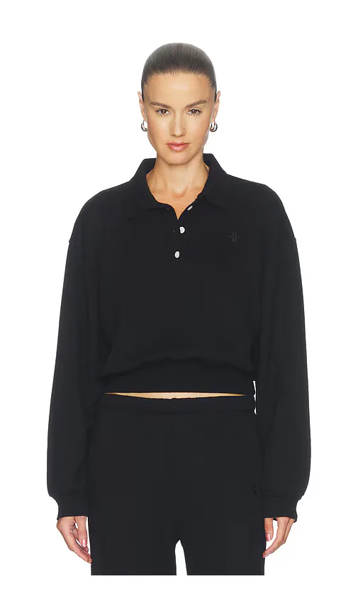 French Terry Cropped Polo Sweatshirt