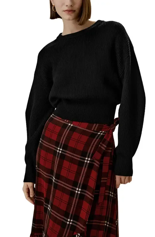 Round Neck Drop-Shoulder Merino Wool Sweater by Lilysilk