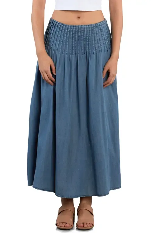 Pintuck Denim Maxi Skirt by Wash Lab Denim