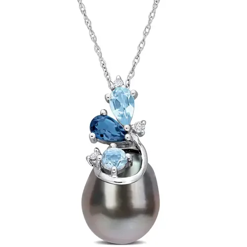 Blue Topaz & Diamond Necklace 14k by Julianna B.