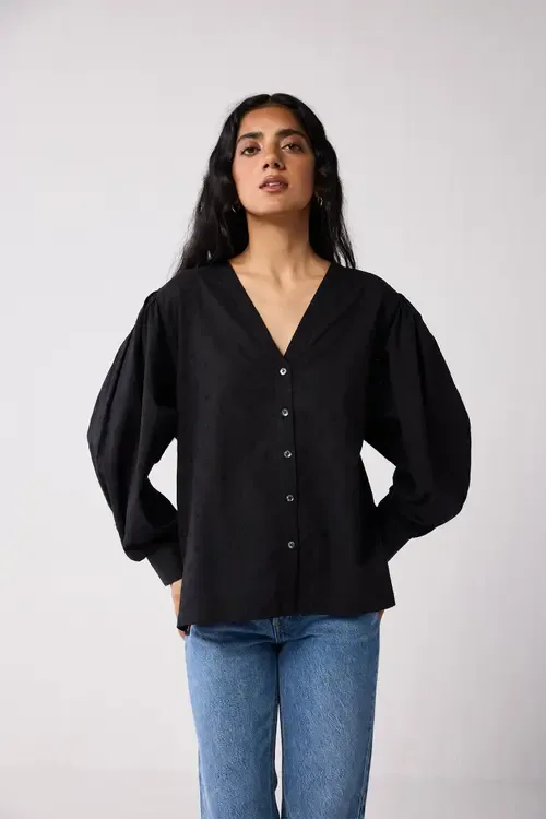 Embroidered Shirt with Long Balloon Sleeves by Reistor