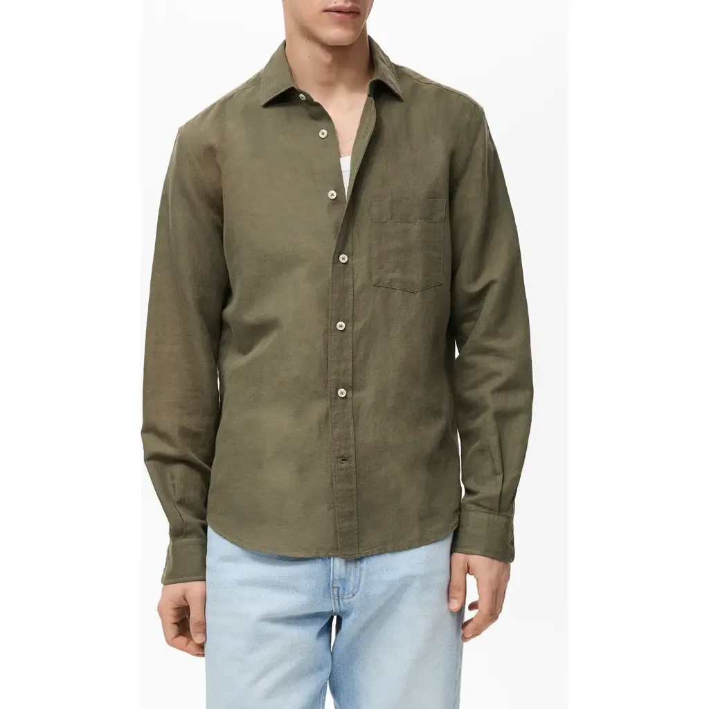 Classic Fit Linen & Cotton Button-Up Shirt by MANGO