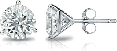 14k White Gold Lab-Grown Round Diamond 3-Prong Stud Earrings by The Diamond Spot