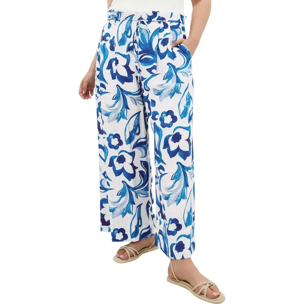 Resort Print Paperbag Waist Wide Leg Pants
