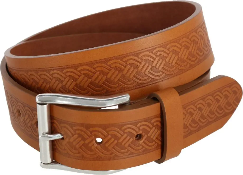 Grady 40mm Celtic Scroll Embossed Leather Jean Belt by Trafalgar