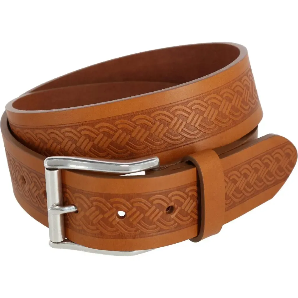 Grady 40mm Celtic Scroll Embossed Leather Jean Belt by Trafalgar