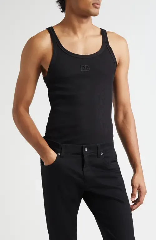 Embroidered Logo Rib Tank by Dolce&Gabbana