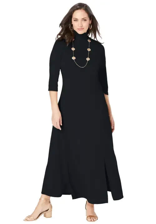 Mockneck Slit Maxi Dress by Jessica London