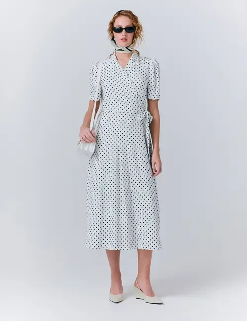 Giselle Crepe Polka Dot Wrap Dress by Ghost London