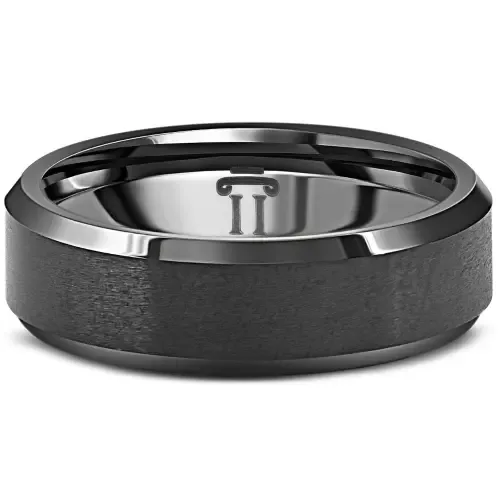 Brushed Black Tungsten 6mm Beveled Ring Wedding Band by Bliss Diamond