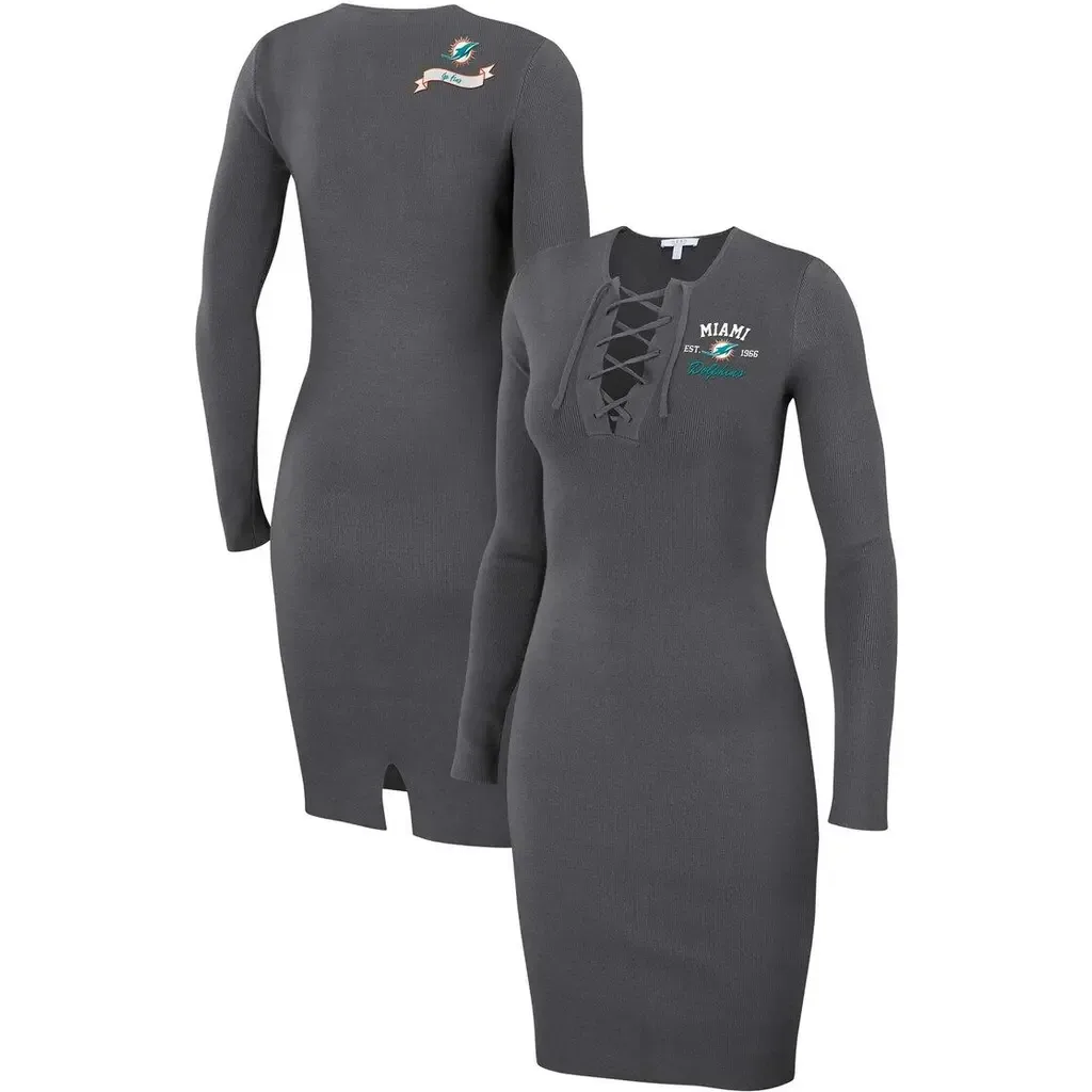 WEAR by Erin Andrews Miami Dolphins Lace Up Long Sleeve Dress by WEAR by Erin Andrews