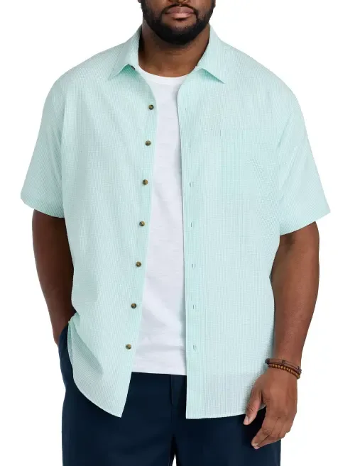 Gingham Seersucker Sport Shirt V2 by Oak Hill by DXL
