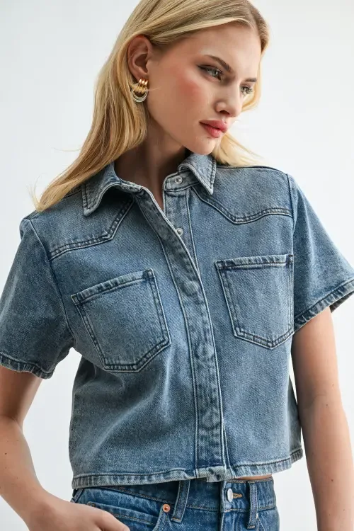 Cropped Denim Shirt by Jemina Denim