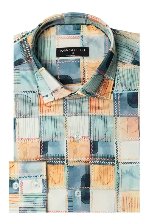 Giannis Print Button-Up Long Sleeve Shirt by MASUTTO