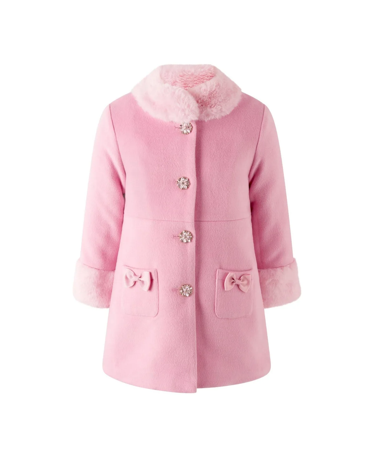 Sparkle Button Jeweled-Button Faux Fur Dress Coat by Rachel Riley