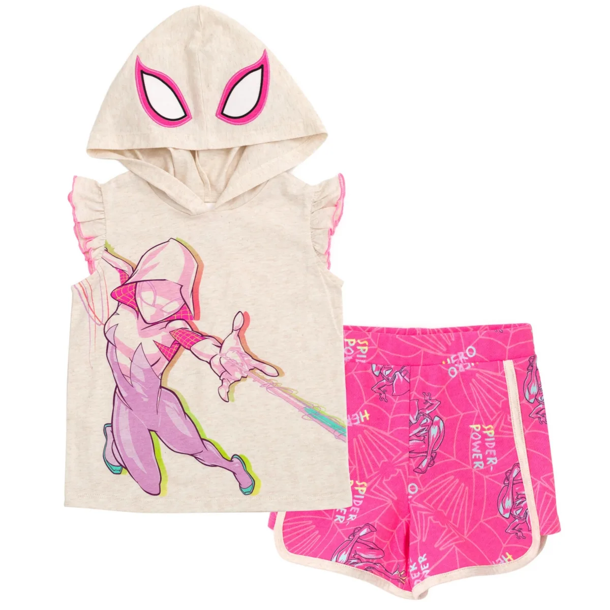 Spider-Man Spider-Gwen Ghost Spider Cosplay Hooded Tank Top & French Terry Shorts Outfit Set by Spider-man