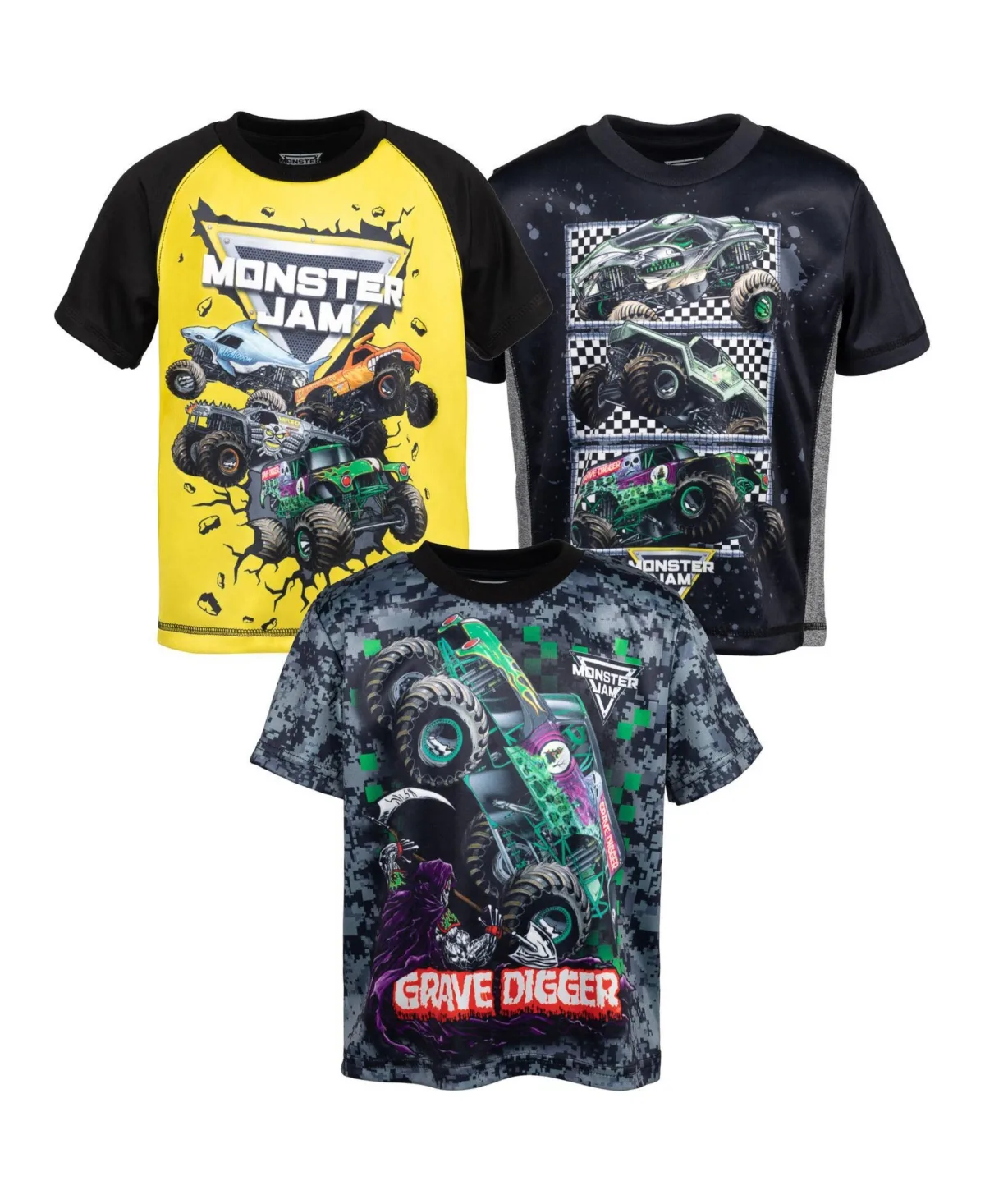3 Pack T-Shirts - Grave Digger El Toro Loco Megalodon by Monster Jam