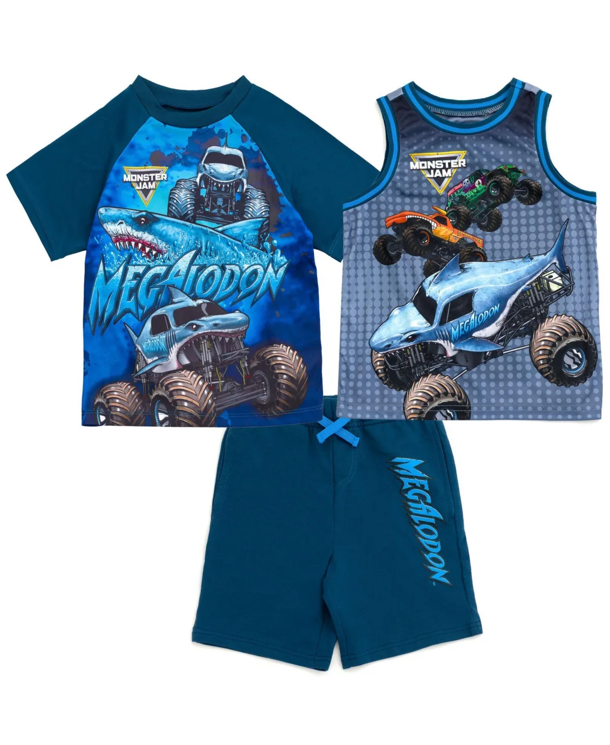 Grave Digger El Toro Loco Megalodon T-Shirt Tank Top and French Terry Shorts 3 Piece Set by Monster Jam