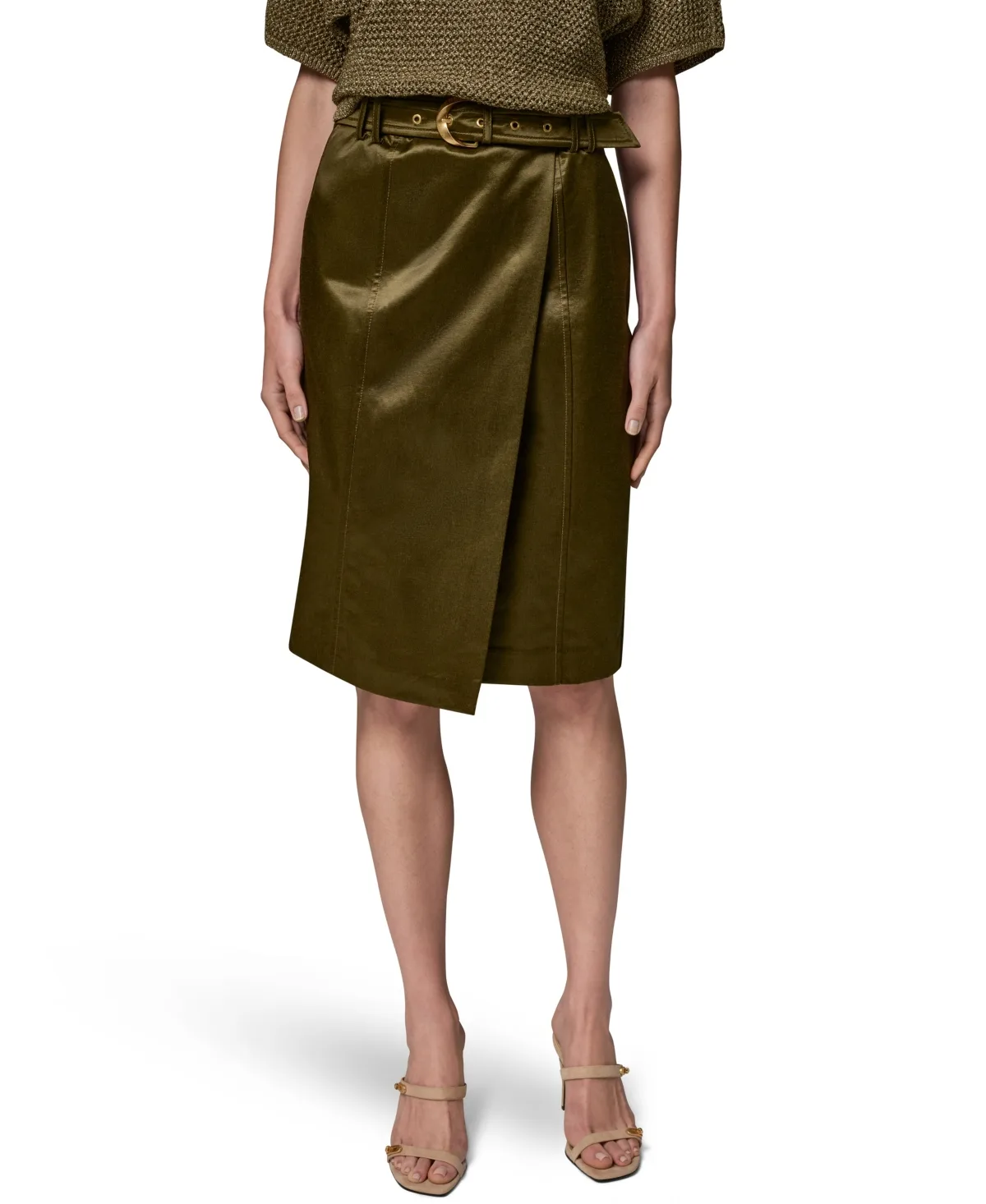 Glazed Cotton Belted Skirt by Donna Karan New York