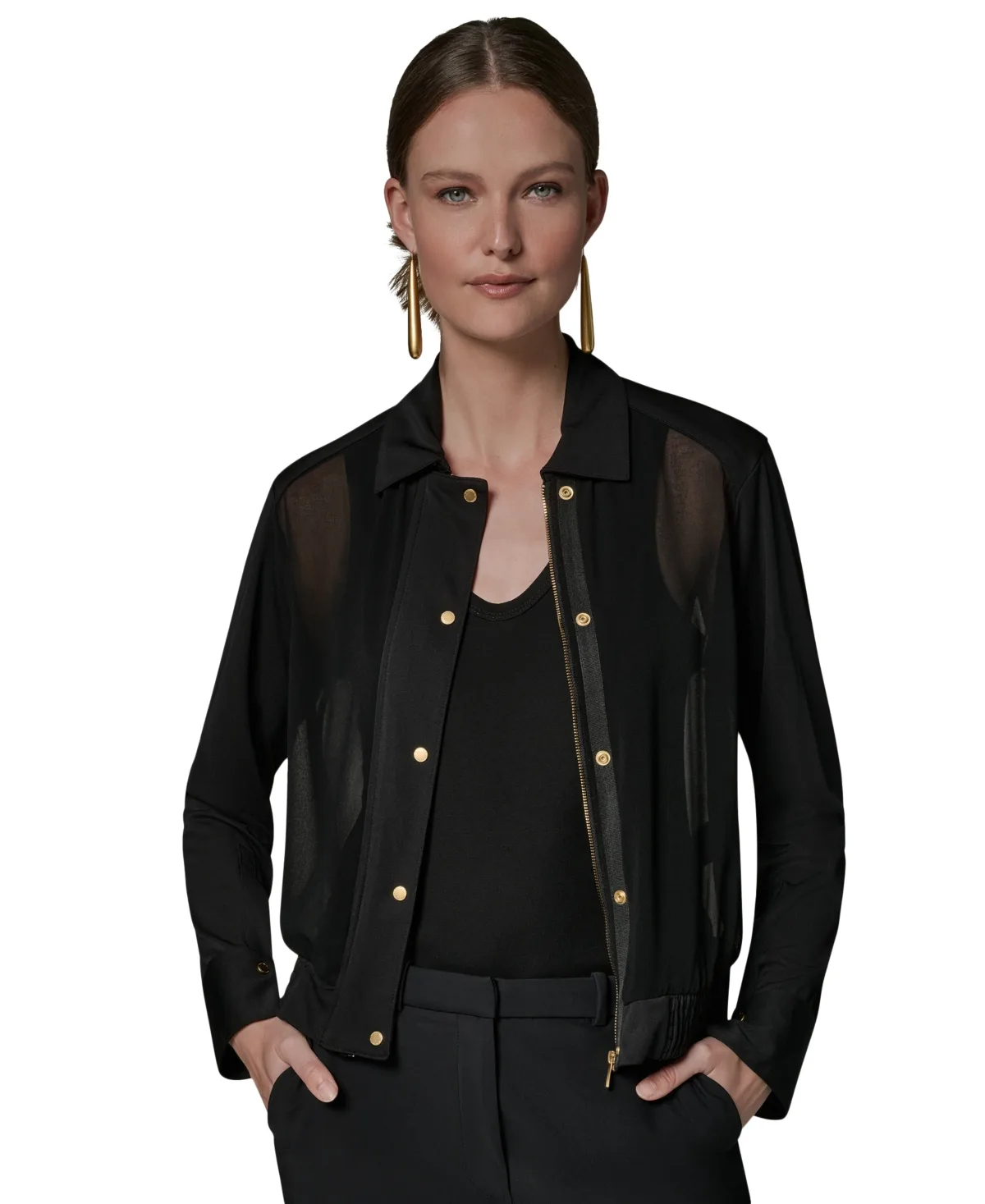 Mixed Media Zip-Front Jersey Jacket by Donna Karan New York