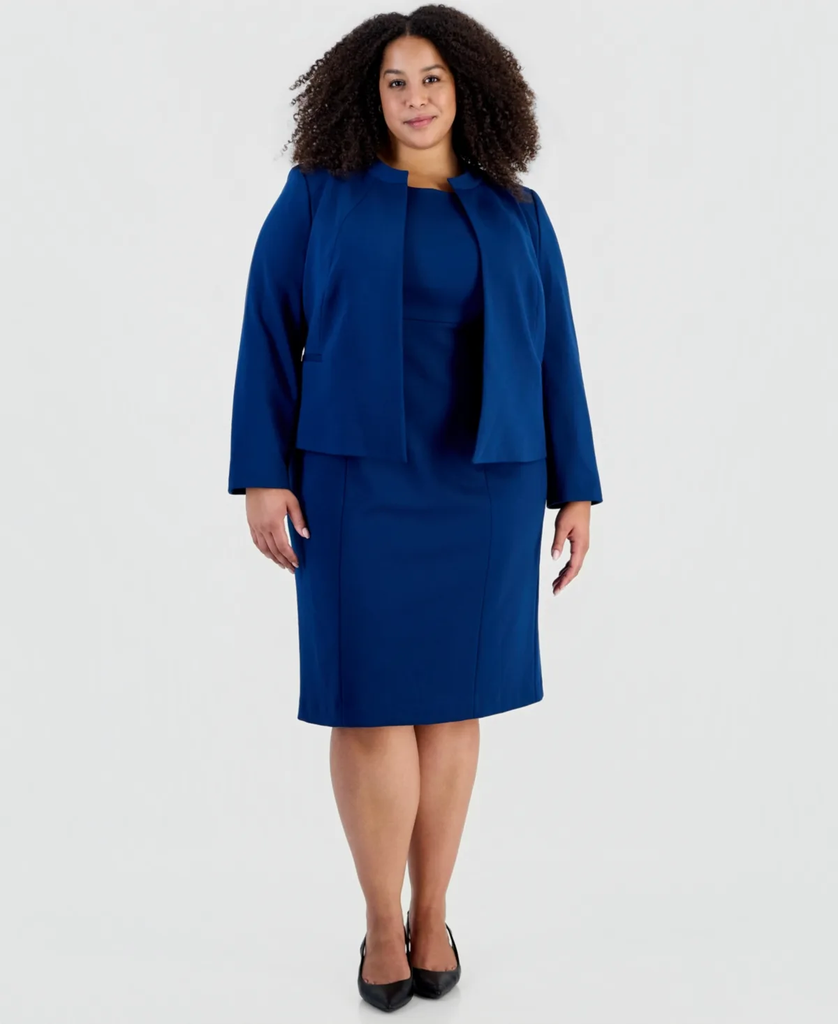 Stretch Ponte Empire-Waist Jacket and Dress, 2-Piece Suit by Le Suit