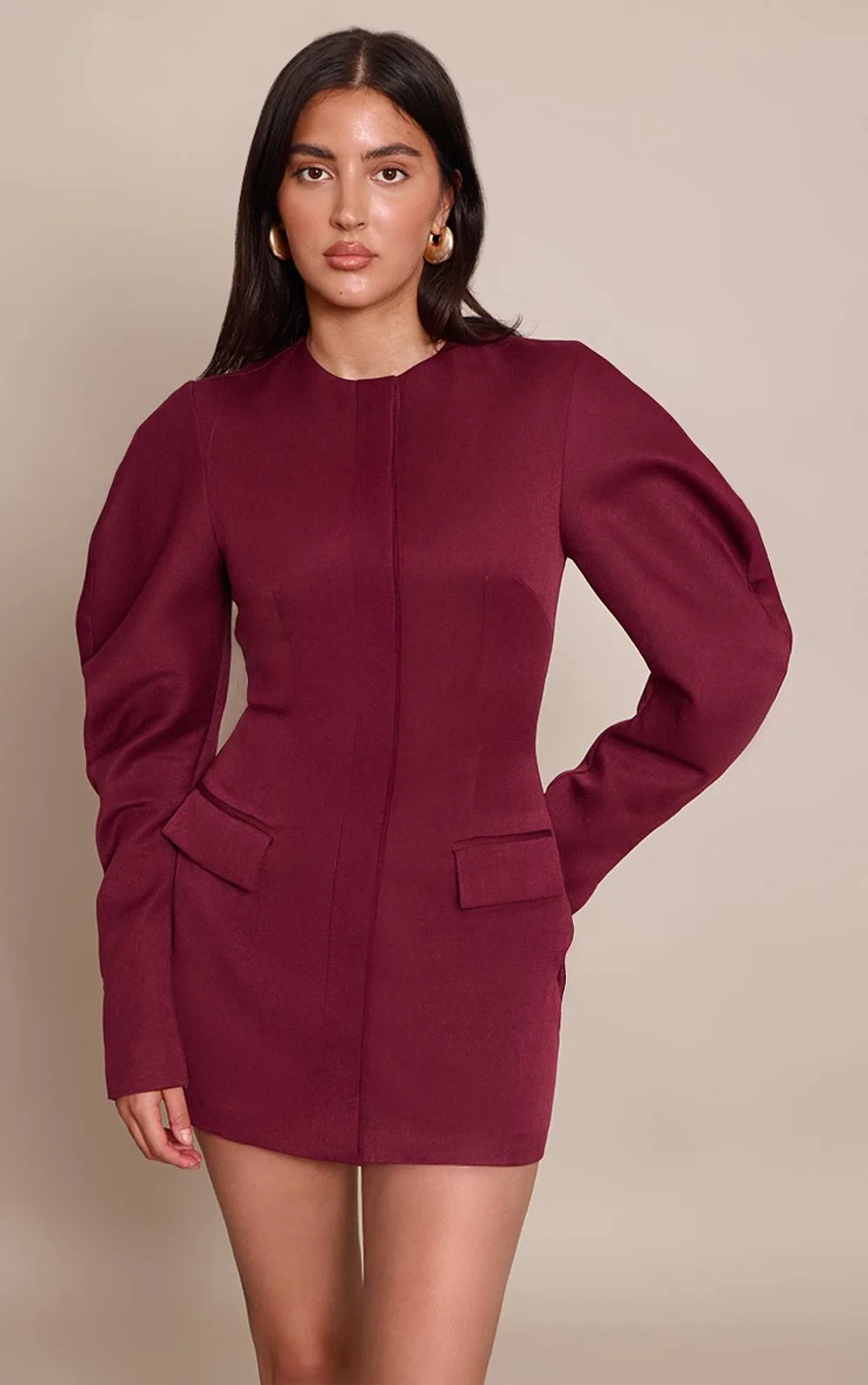 Woven Cacoon Sleeve Button Down Blazer Dress