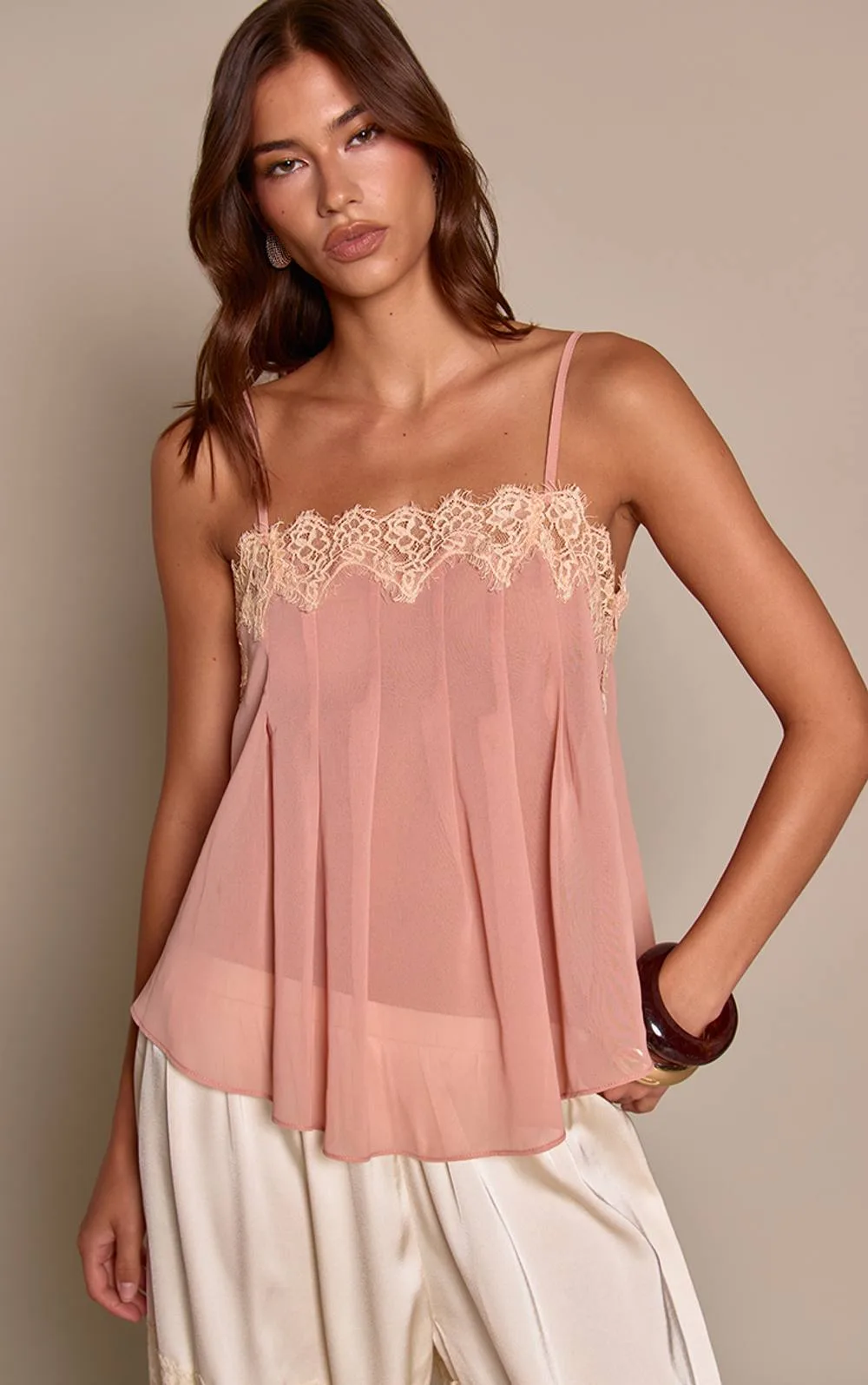 Chiffon Lace Detail Cami Top by PrettyLittleThing