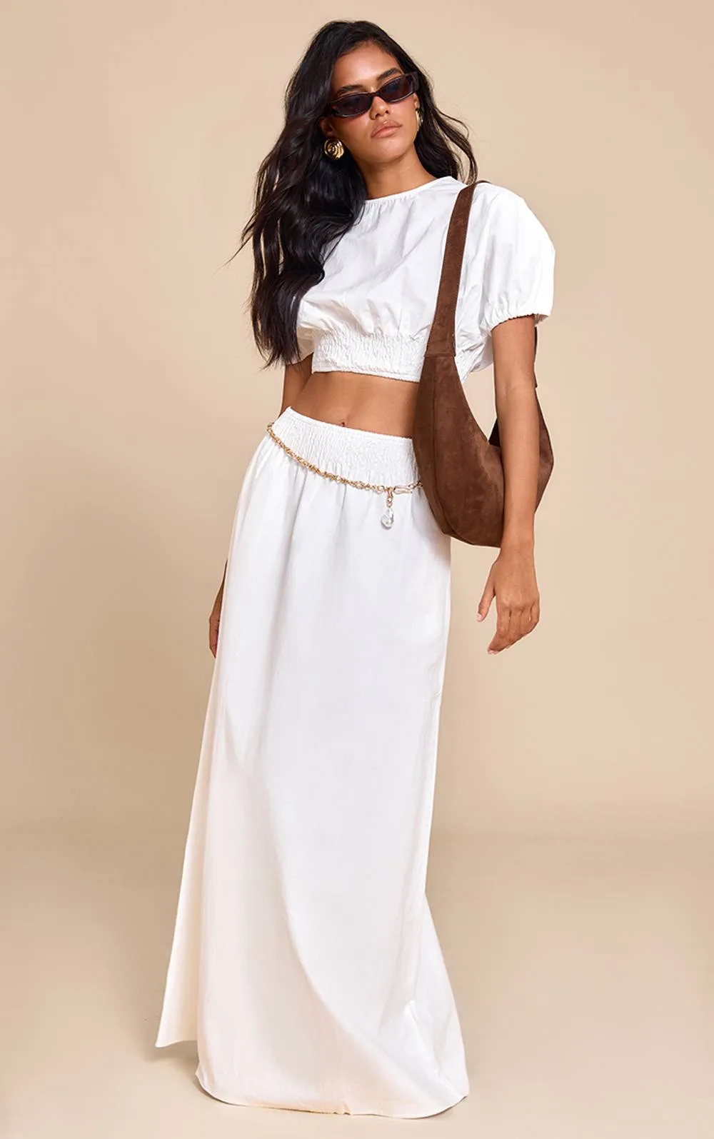 Shirred Waist Low Rise Maxi Skirt Co-Ord by PrettyLittleThing
