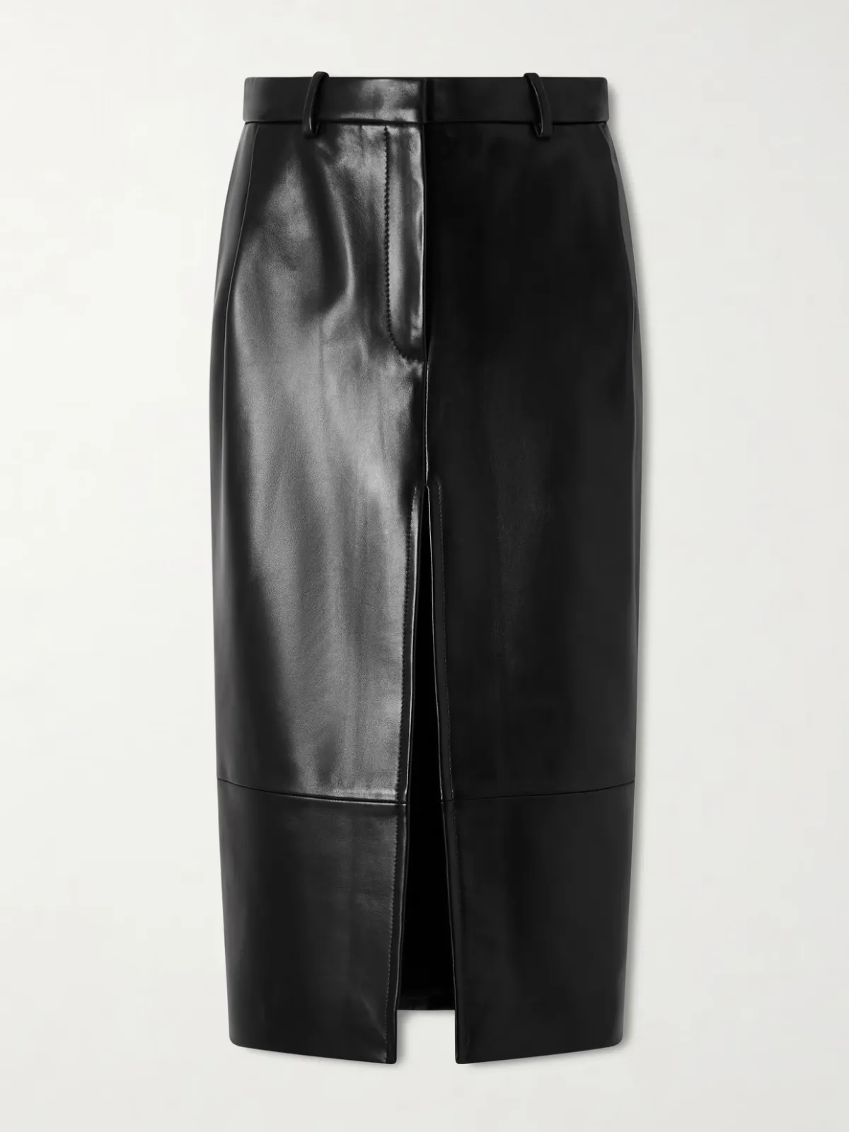 - Anden Paneled Leather Midi Skirt -