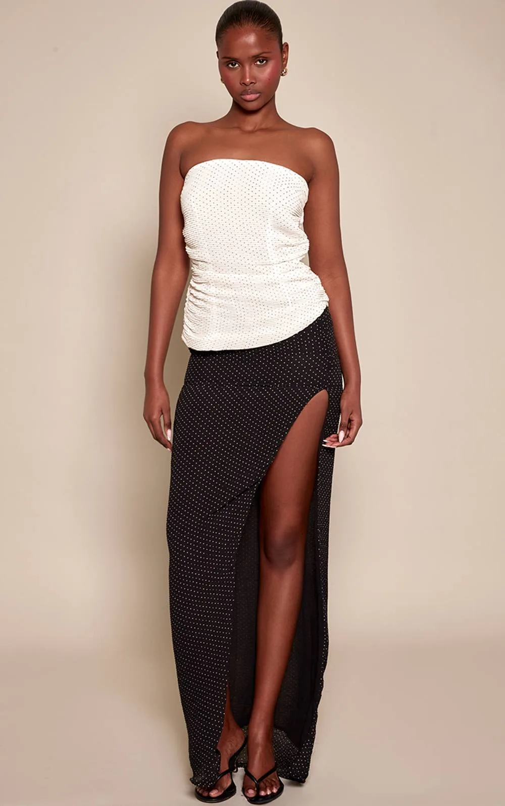Plisse Mini Polka Dot Maxi Skirt