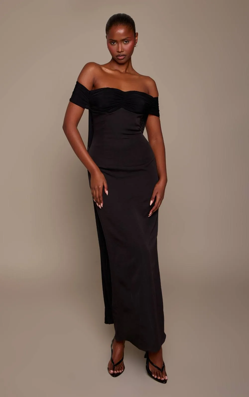 Mesh Scarf Drape Detail Woven Bandeau Maxi Dress