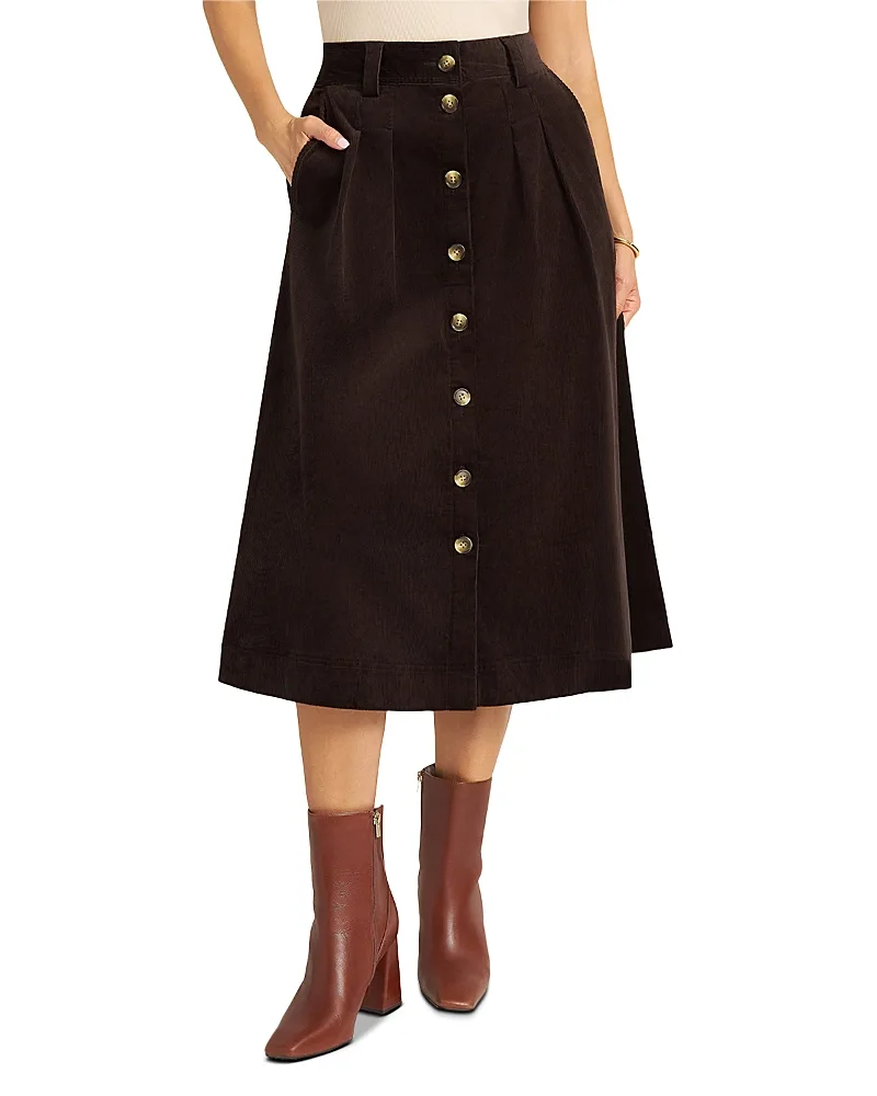 Marlowe Cotton Blend Corduroy Midi Skirt by Matty M