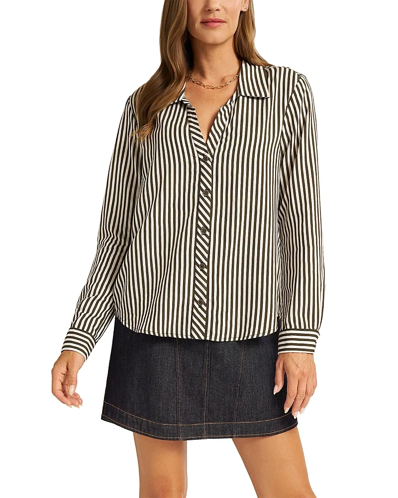 Clover Striped Button Front Shirt by Matty M