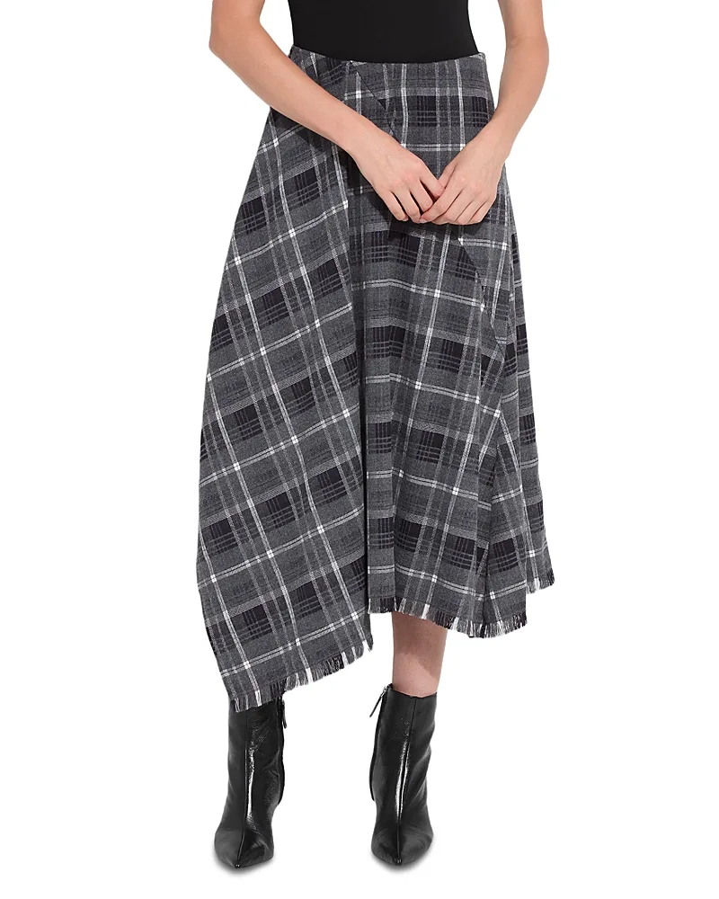 Anniston Asymmetric Fringe Hem Midi Skirt