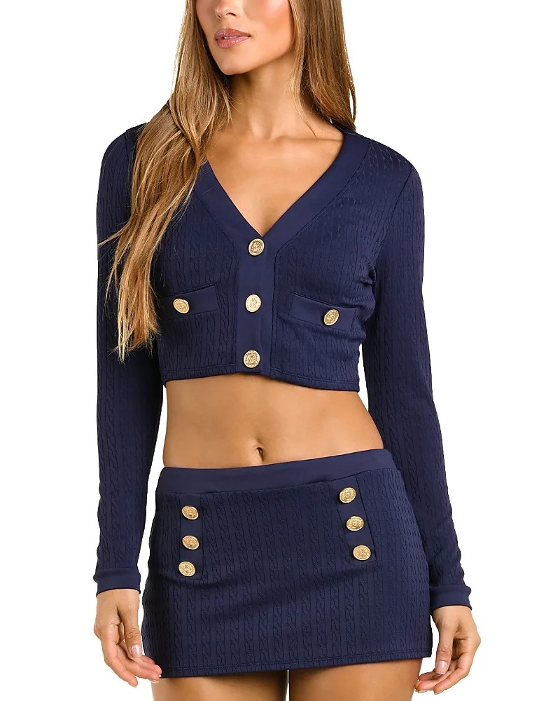Adaline Cable Knit Solids Swim Cardigan by L'AGENCE