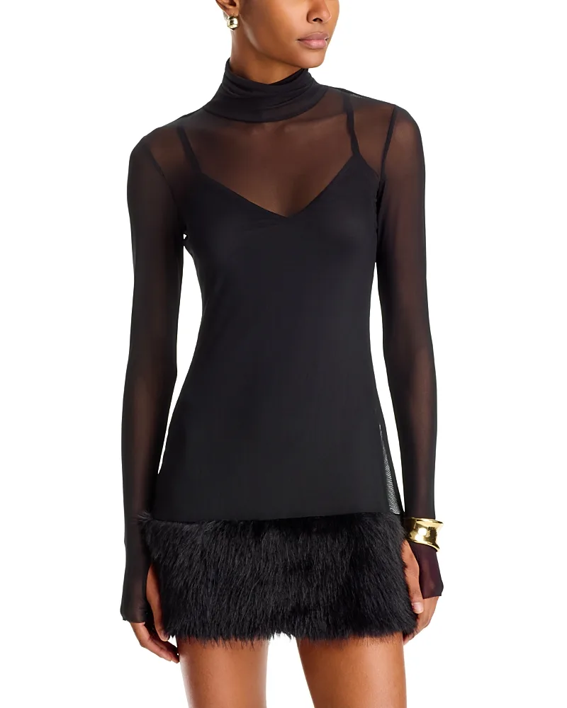 Saige Faux Fur Trim Mesh Mini Dress by Afrm