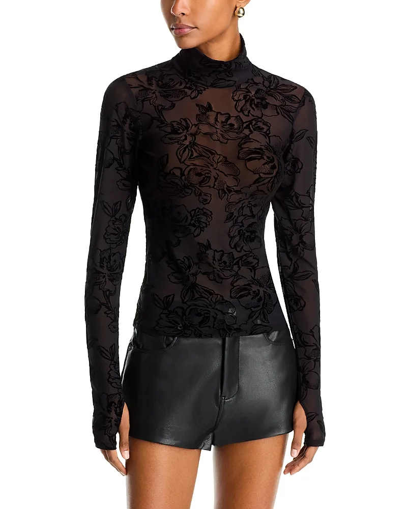 Zadie Long Sleeve Flocked Mesh Top by Afrm