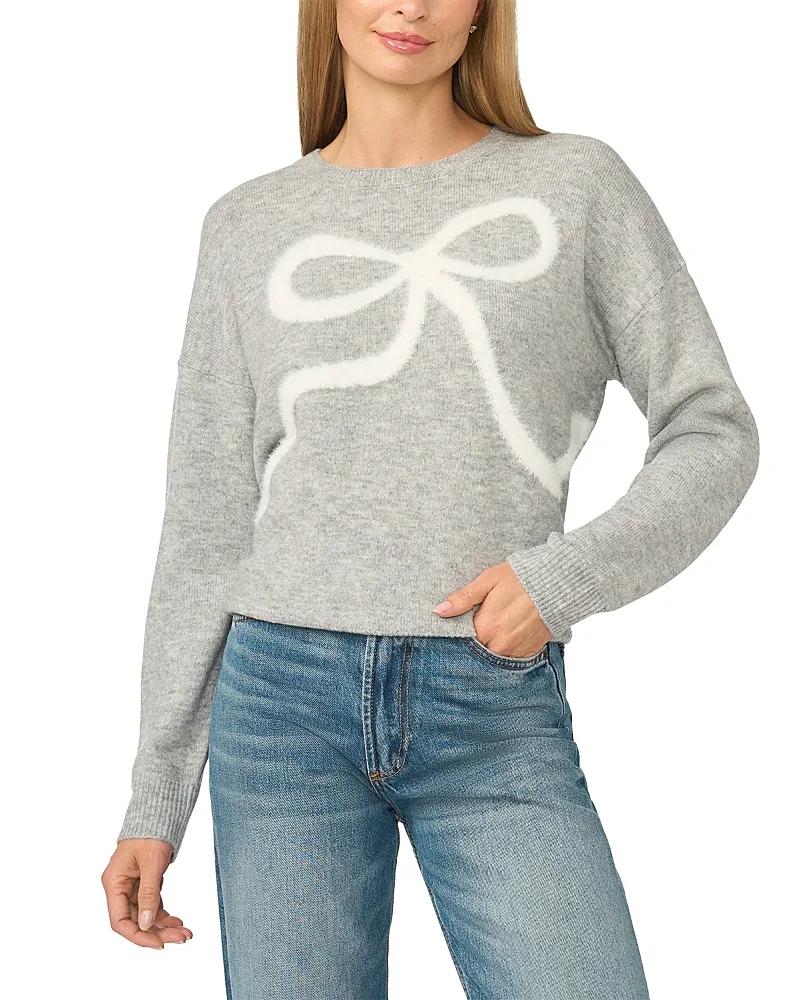 Eyelash Bow Crewneck Sweater by CeCe
