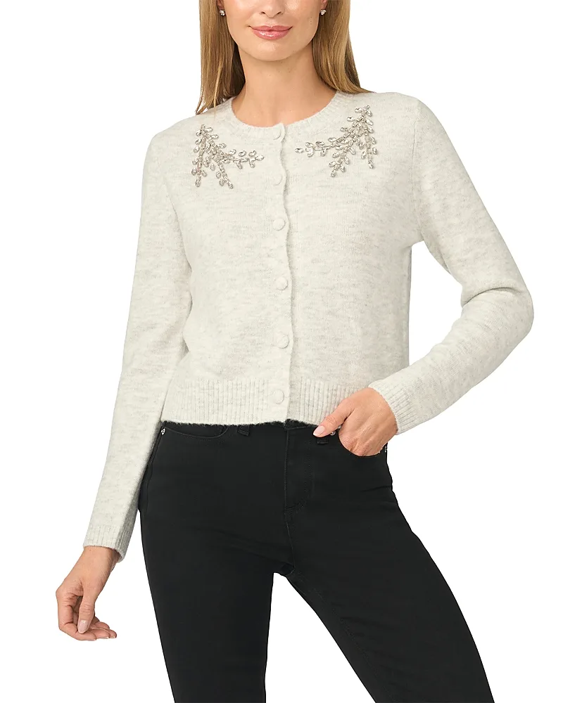 Embellished Crewneck Cardigan by CeCe