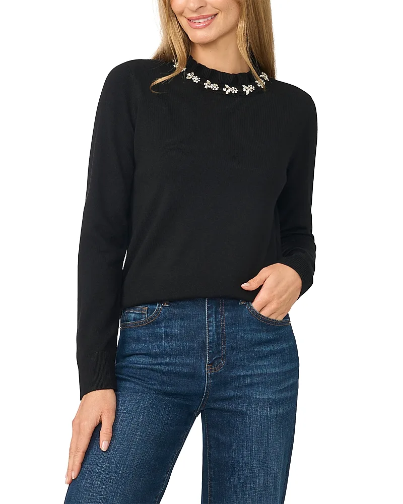 Embellished Ruffle Neck Sweater by CeCe